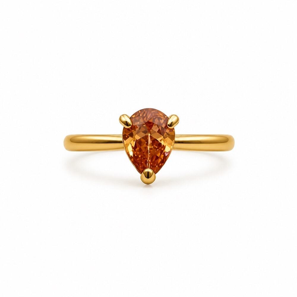 The "Autumn Tear" Pear Cut Citrine Solitaire Ring - Sz 9